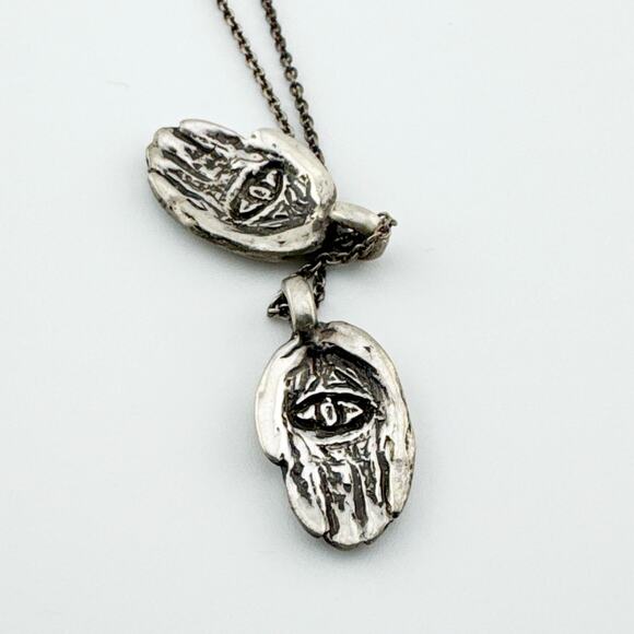 925 Sterling Silver Necklace Spiritual Hand Charm Engraved Eye Boho - Picture 3 of 10